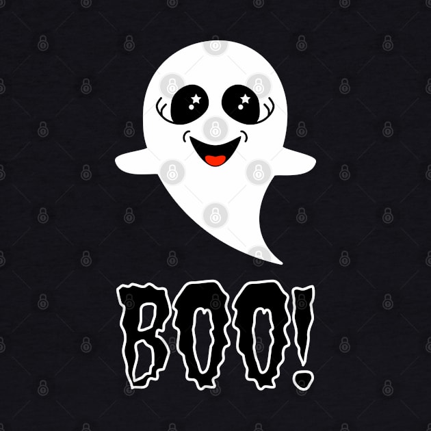 Boo!  Cute Little Ghost on Black by Amanda Lucas